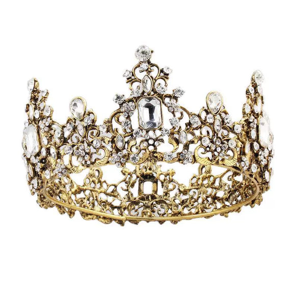 Women's Retro Baroque Round Alloy Crown With Leaf Pattern Electroplated Palace Style Bridal Headwear