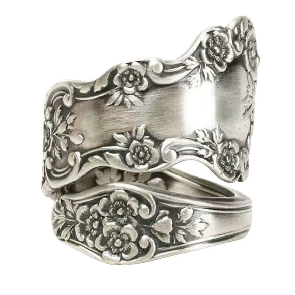Women's Retro Blooming Floral Geometric Open Ring Electroplated Alloy Adjustable Wedding Jewelry