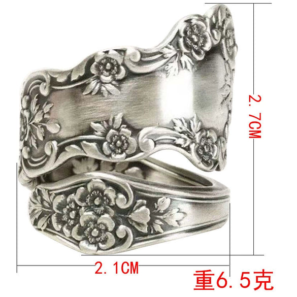 Women's Retro Blooming Floral Geometric Open Ring Electroplated Alloy Adjustable Wedding Jewelry