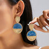 Women's Retro Blue Droplet Geometric Floral Textured Iron Alloy Patchwork Statement Earrings With Electroplated Finish And Stainless Steel Posts