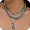 Women's Retro Bohemian Copper Beaded Necklace With Imitation Turquoise Animal Zodiac Pendant Electroplated Fashion Jewelry