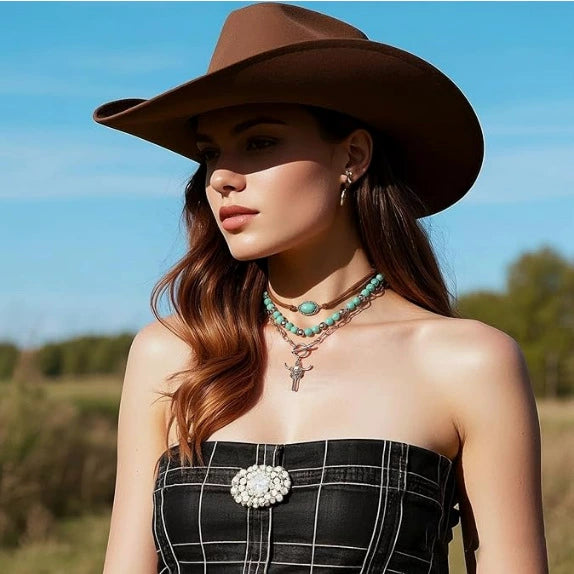 Women's Retro Bohemian Copper Beaded Necklace With Imitation Turquoise Animal Zodiac Pendant Electroplated Fashion Jewelry