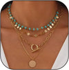 Women's Retro Bohemian Copper Beaded Necklace With Imitation Turquoise Animal Zodiac Pendant Electroplated Fashion Jewelry