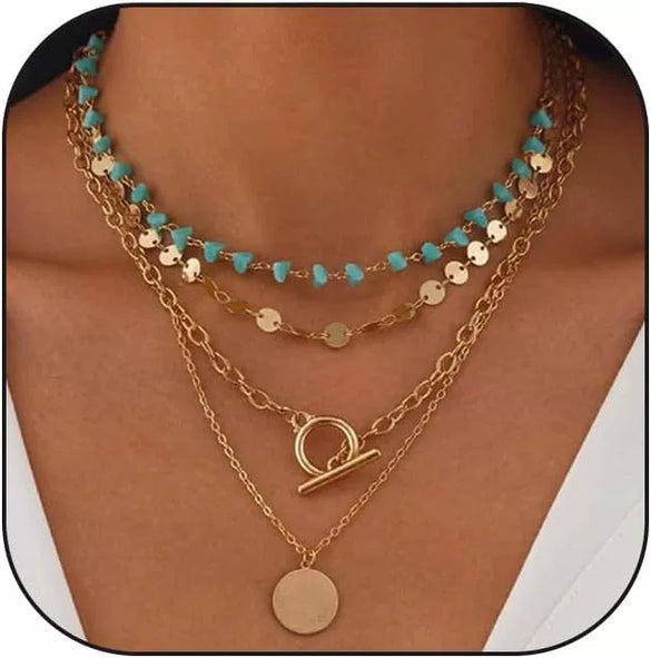 Women's Retro Bohemian Copper Beaded Necklace With Imitation Turquoise Animal Zodiac Pendant Electroplated Fashion Jewelry