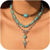 Women's Retro Bohemian Copper Beaded Necklace With Imitation Turquoise Animal Zodiac Pendant Electroplated Fashion Jewelry
