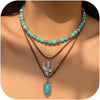 Women's Retro Bohemian Copper Beaded Necklace With Imitation Turquoise Animal Zodiac Pendant Electroplated Fashion Jewelry