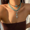 Women's Retro Bohemian Copper Beaded Necklace With Imitation Turquoise Animal Zodiac Pendant Electroplated Fashion Jewelry