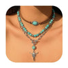 Women's Retro Bohemian Copper Beaded Necklace With Imitation Turquoise Animal Zodiac Pendant Electroplated Fashion Jewelry