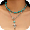 Women's Retro Bohemian Copper Beaded Necklace With Imitation Turquoise Animal Zodiac Pendant Electroplated Fashion Jewelry
