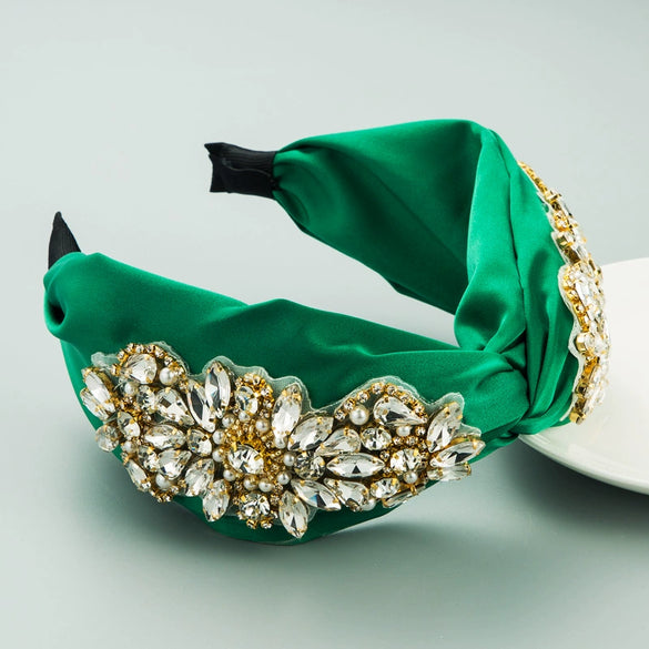 Women's Retro Bohemian Fabric Headband With Twist Design And Glass Diamond Embellishment