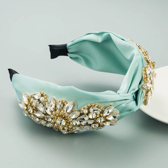Women's Retro Bohemian Fabric Headband With Twist Design And Glass Diamond Embellishment