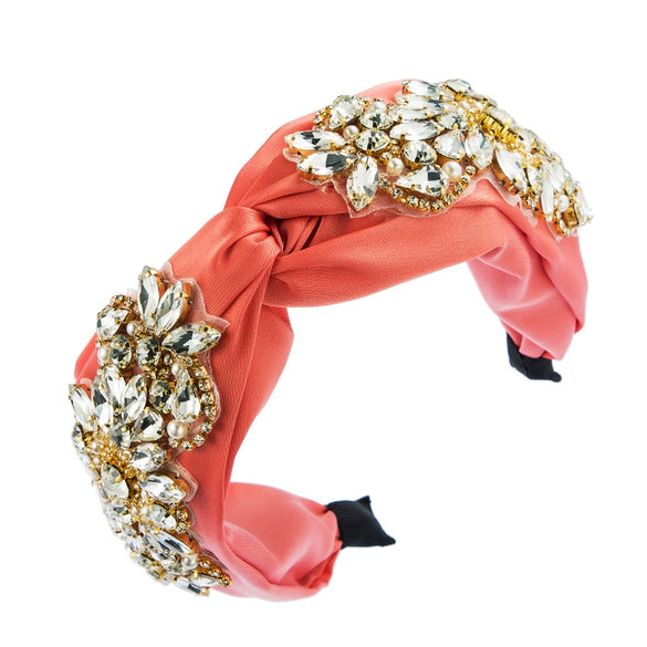 Women's Retro Bohemian Fabric Headband With Twist Design And Glass Diamond Embellishment