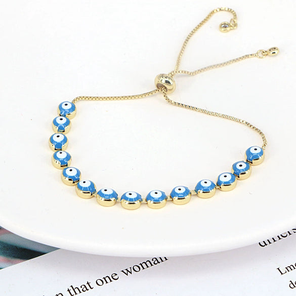 Women's Retro Bohemian Mixed Color Evil Eye Geometric Copper Bracelet With Electroplated Finish Adjustable Fashion Bracelet