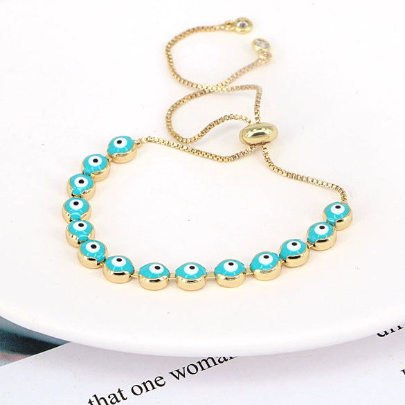 Women's Retro Bohemian Mixed Color Evil Eye Geometric Copper Bracelet With Electroplated Finish Adjustable Fashion Bracelet