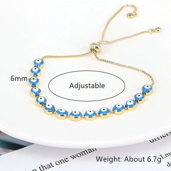 Women's Retro Bohemian Mixed Color Evil Eye Geometric Copper Bracelet With Electroplated Finish Adjustable Fashion Bracelet