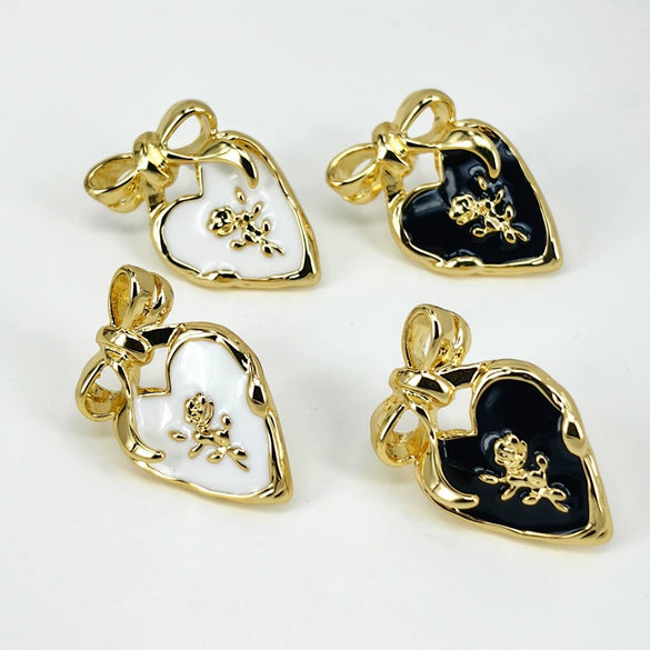 Women's Retro Bow Dropglaze Earrings With Goldplated Copper Design And Sterling Silver Ear Needles