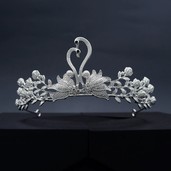 Women's Retro Bridal Crown Headpiece With Pearl And Rhinestone Alloy Swan Design Wedding Hair Accessory