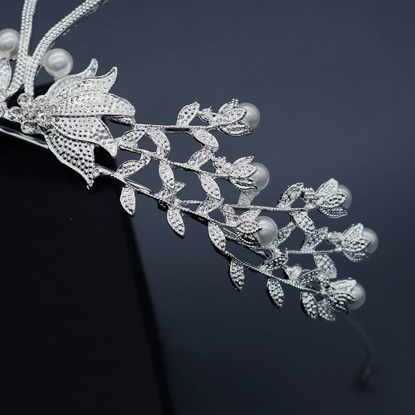 Women's Retro Bridal Crown Headpiece With Pearl And Rhinestone Alloy Swan Design Wedding Hair Accessory