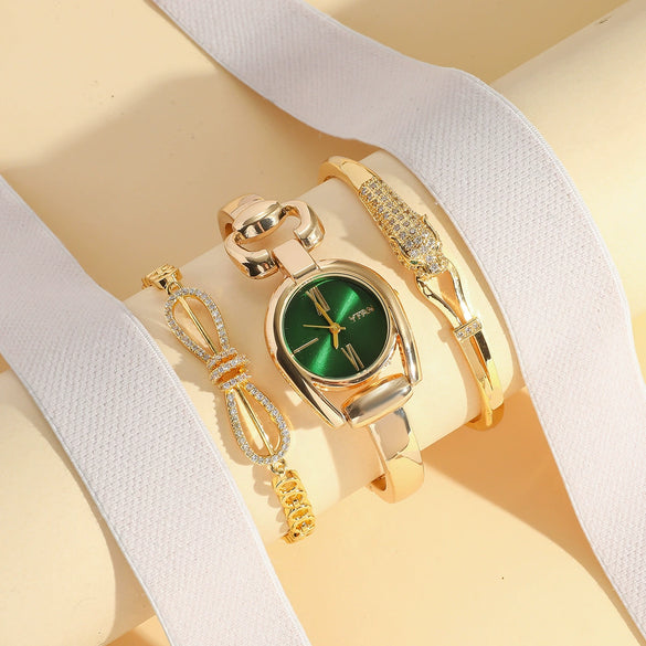 Women's Retro Casual Button Ring Watch With Alloy Strap And Buckle Zinc Alloy Case Round Dial