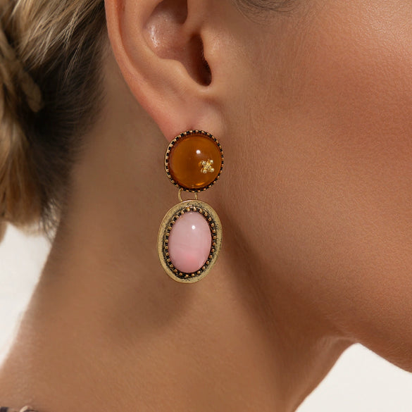 Women's Retro Colorblock Tiedye Oval Resin Stud Earrings Electroplated Alloy Geometric Jewelry With Steel Posts