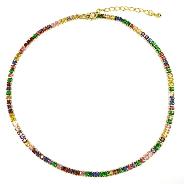 Women’s Retro Colorful Square Geometric Zircon Necklace With Copper Box Chain Electroplated Fashion Jewelry