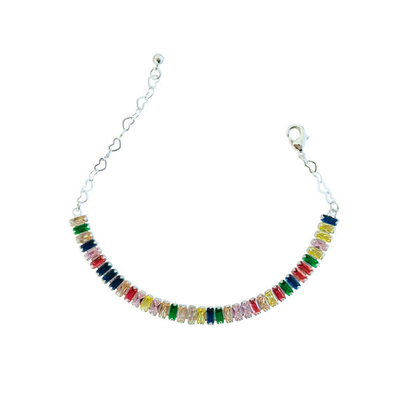 Women’s Retro Colorful Square Geometric Zircon Necklace With Copper Box Chain Electroplated Fashion Jewelry