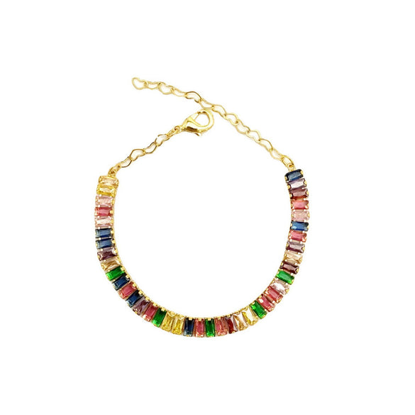 Women’s Retro Colorful Square Geometric Zircon Necklace With Copper Box Chain Electroplated Fashion Jewelry