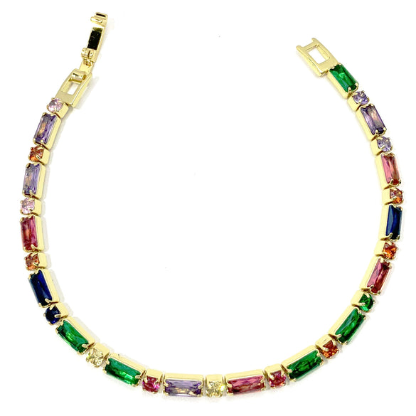 Women’s Retro Colorful Square Geometric Zircon Necklace With Copper Box Chain Electroplated Fashion Jewelry