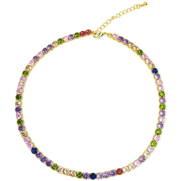 Women’s Retro Colorful Square Geometric Zircon Necklace With Copper Box Chain Electroplated Fashion Jewelry