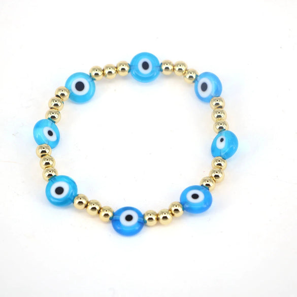 Women's Retro Copper Beaded Bracelet With Glass Devil Eye Geometric Facial Expression Design Electroplated Fashion Jewelry
