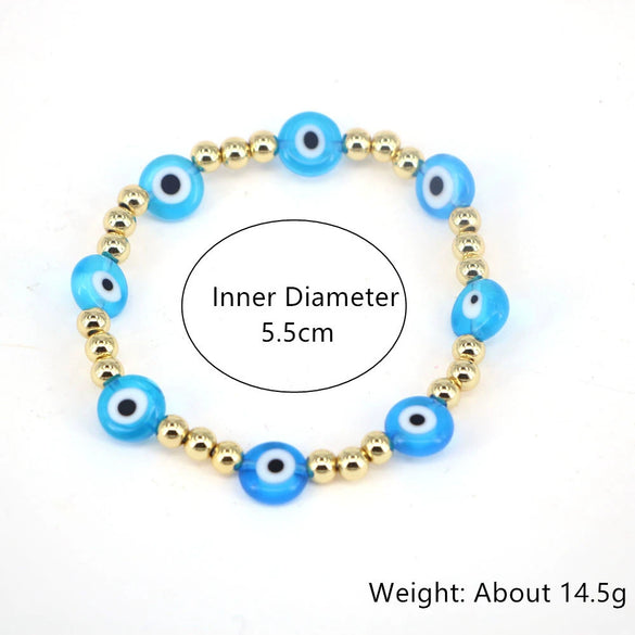 Women's Retro Copper Beaded Bracelet With Glass Devil Eye Geometric Facial Expression Design Electroplated Fashion Jewelry