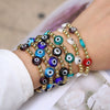 Women's Retro Copper Beaded Bracelet With Glass Devil Eye Geometric Facial Expression Design Electroplated Fashion Jewelry
