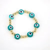 Women's Retro Copper Beaded Bracelet With Glass Devil Eye Geometric Facial Expression Design Electroplated Fashion Jewelry