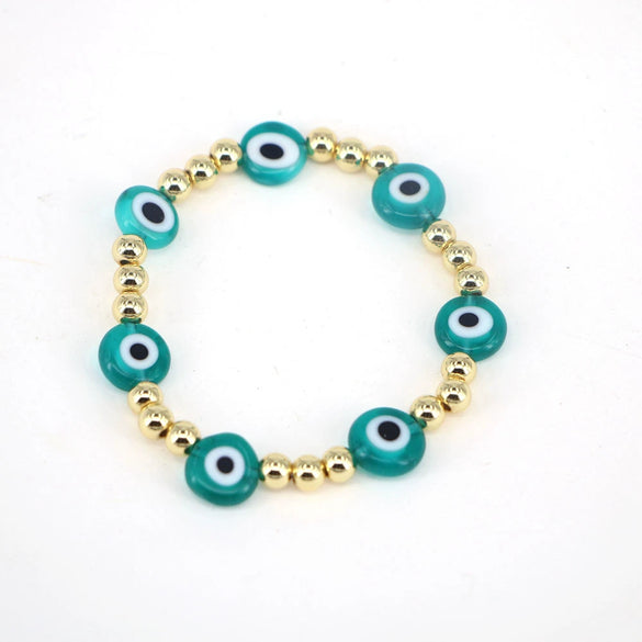Women's Retro Copper Beaded Bracelet With Glass Devil Eye Geometric Facial Expression Design Electroplated Fashion Jewelry