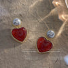 Women's Retro Copper Heart Earrings With Electroplated Finish Elegant Love Shape Silver Needle Ear Studs