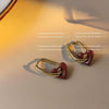 Women's Retro Copper Heart Earrings With White Lily And Red Love Motif Electroplated French Style Fashion Ear Buckle Jewelry