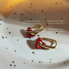 Women's Retro Copper Heart Earrings With White Lily And Red Love Motif Electroplated French Style Fashion Ear Buckle Jewelry