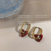 Women's Retro Copper Heart Earrings With White Lily And Red Love Motif Electroplated French Style Fashion Ear Buckle Jewelry