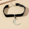 Women's Retro Dark Moon Pendant Choker Necklace With Black Nylon Cord And Electroplated Alloy Box Chain