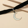 Women's Retro Dark Moon Pendant Choker Necklace With Black Nylon Cord And Electroplated Alloy Box Chain
