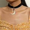 Women's Retro Dark Moon Pendant Choker Necklace With Black Nylon Cord And Electroplated Alloy Box Chain