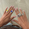 Women's Retro Distressed Alloy Geometric Open Ring With Colorful Oval Resin Gemstone And Adjustable Design