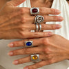 Women's Retro Distressed Alloy Geometric Open Ring With Colorful Oval Resin Gemstone And Adjustable Design