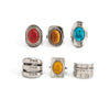 Women's Retro Distressed Wideface Stacked Geometric Ring With Resin Gemstone Inlay And Plated Alloy Finish