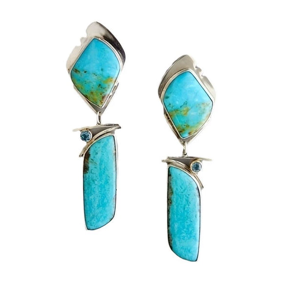 Women's Retro Drop Shape Natural Stone And Green Crystal Earrings Zinc Alloy Enamel Jewelry