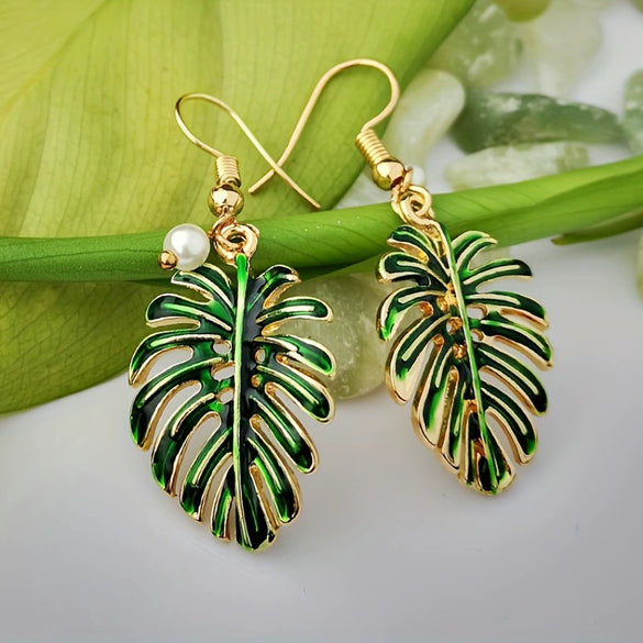 Women's Retro Drop Shape Natural Stone And Green Crystal Earrings Zinc Alloy Enamel Jewelry