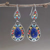 Women's Retro Drop Shape Natural Stone And Green Crystal Earrings Zinc Alloy Enamel Jewelry