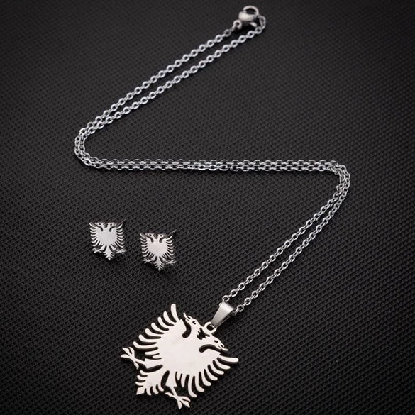 Women's Retro Eagle Pendant Stainless Steel Necklace And Earrings Set With Electroplated Finish And O Chain
