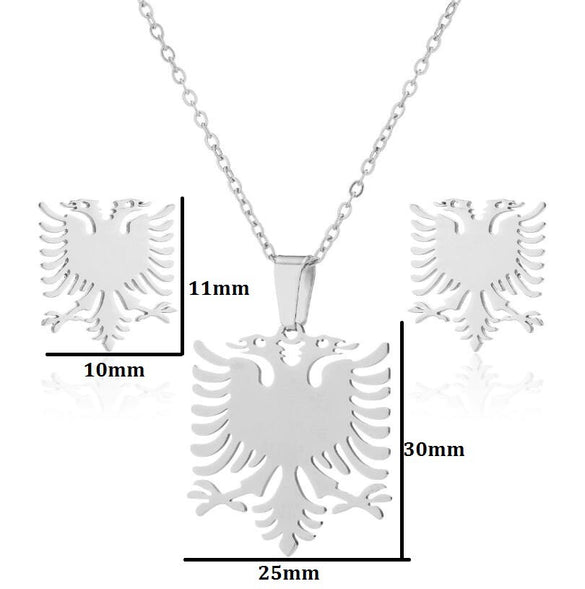 Women's Retro Eagle Pendant Stainless Steel Necklace And Earrings Set With Electroplated Finish And O Chain