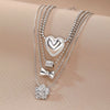 Women's Retro Electroplated Alloy Rose Heart Bow Geometric Multilayer Snake Chain Necklace Set
